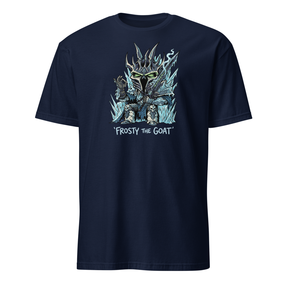 Frosty The Goat Frozen Throne Tea Time Tee — navy front view