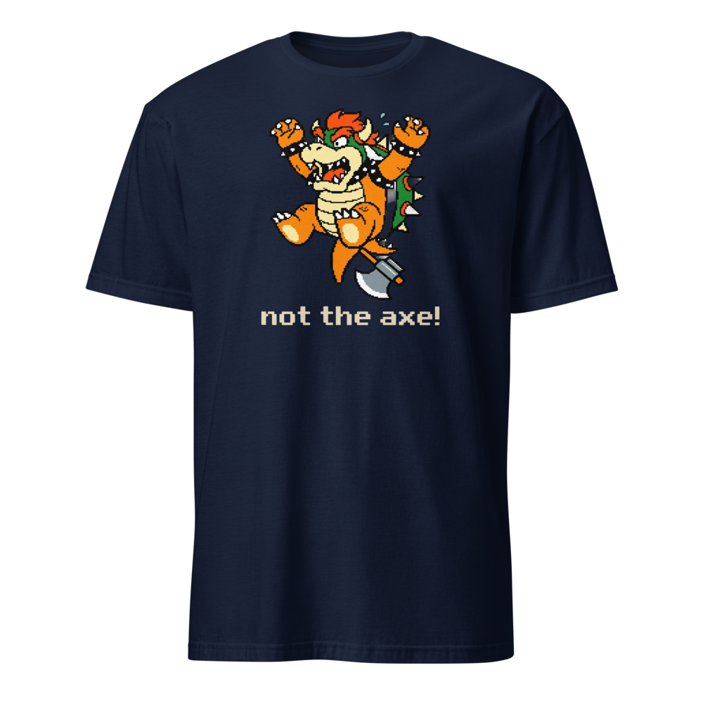 Not The Axe Pixel Boss Retro Gamer Tee — navy front view