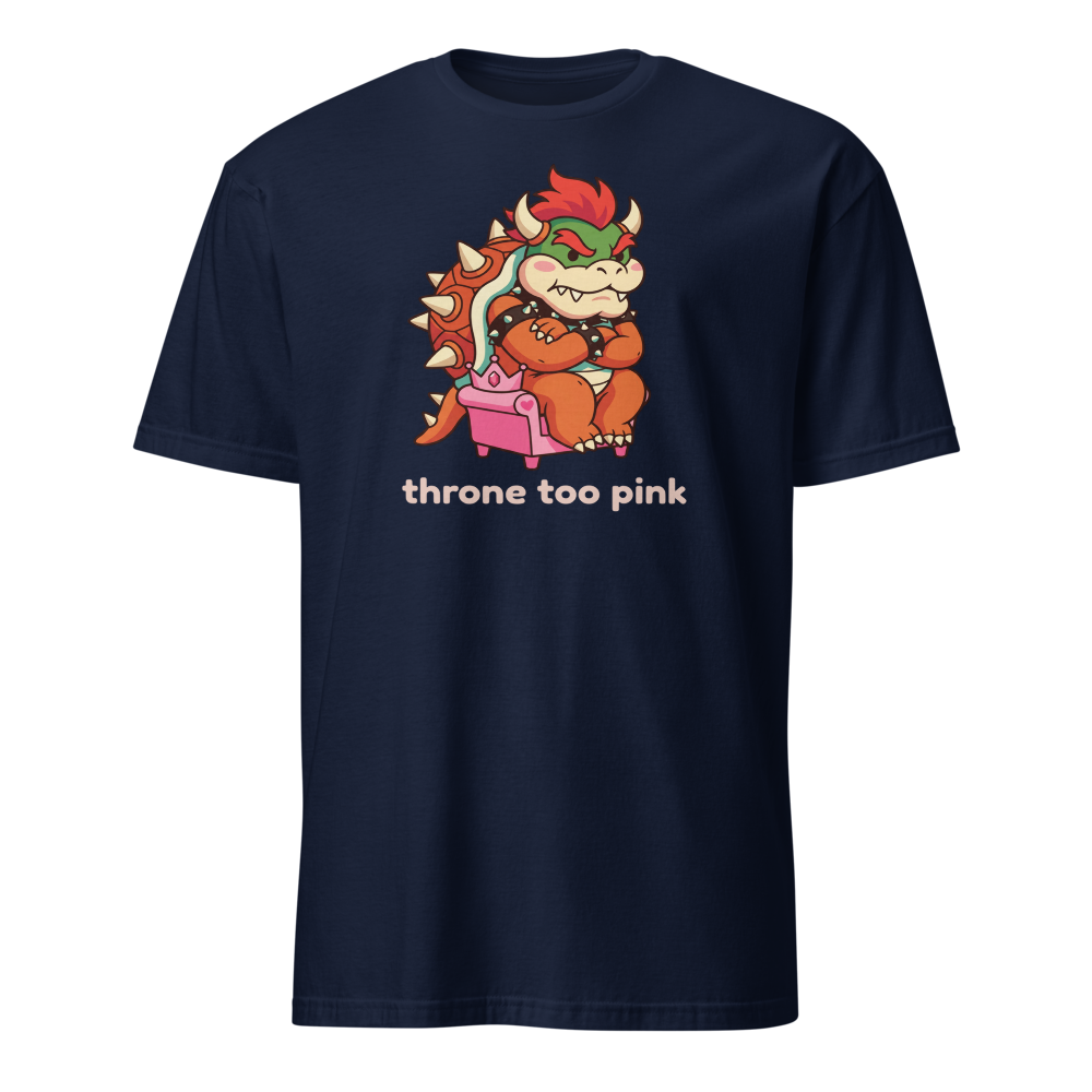 Grumpy Koopa King Tiny Pink Throne Chibi Tee — navy front view