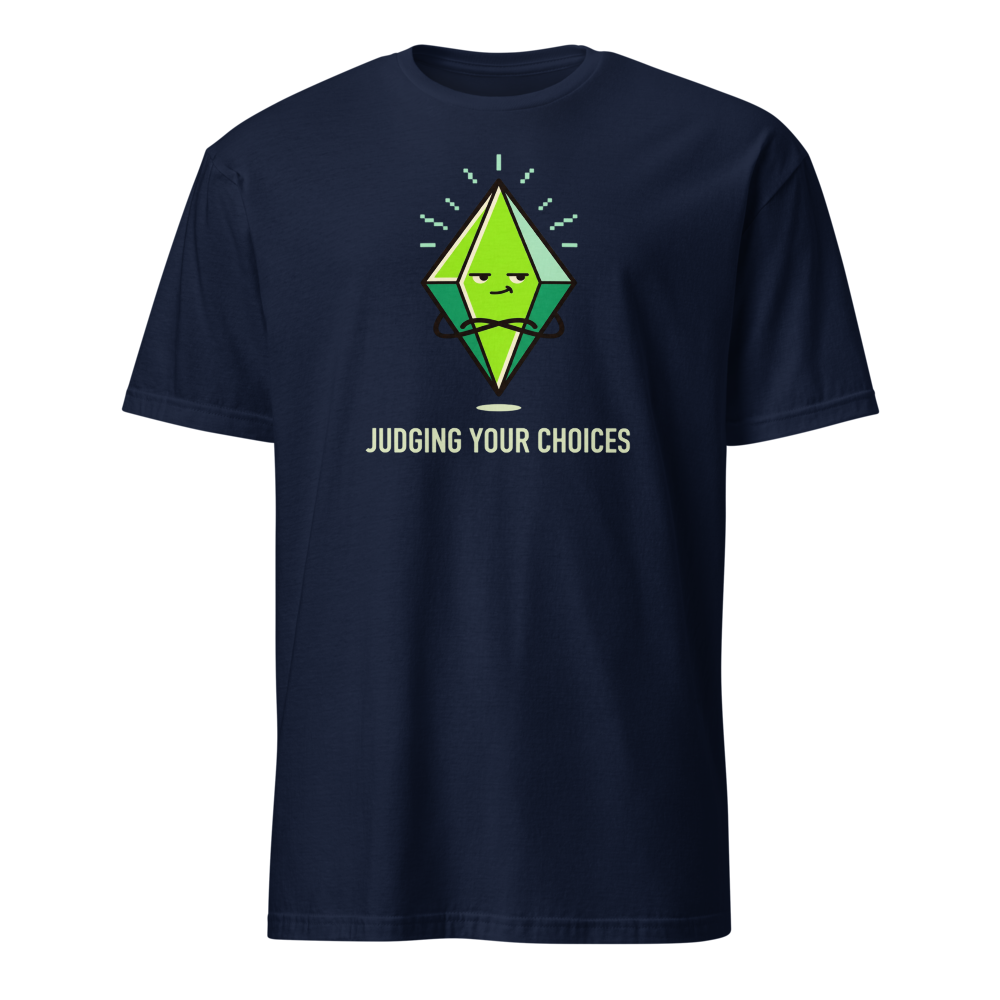 Judging Your Choices Floating Green Diamond Gamer Tee — navy front view