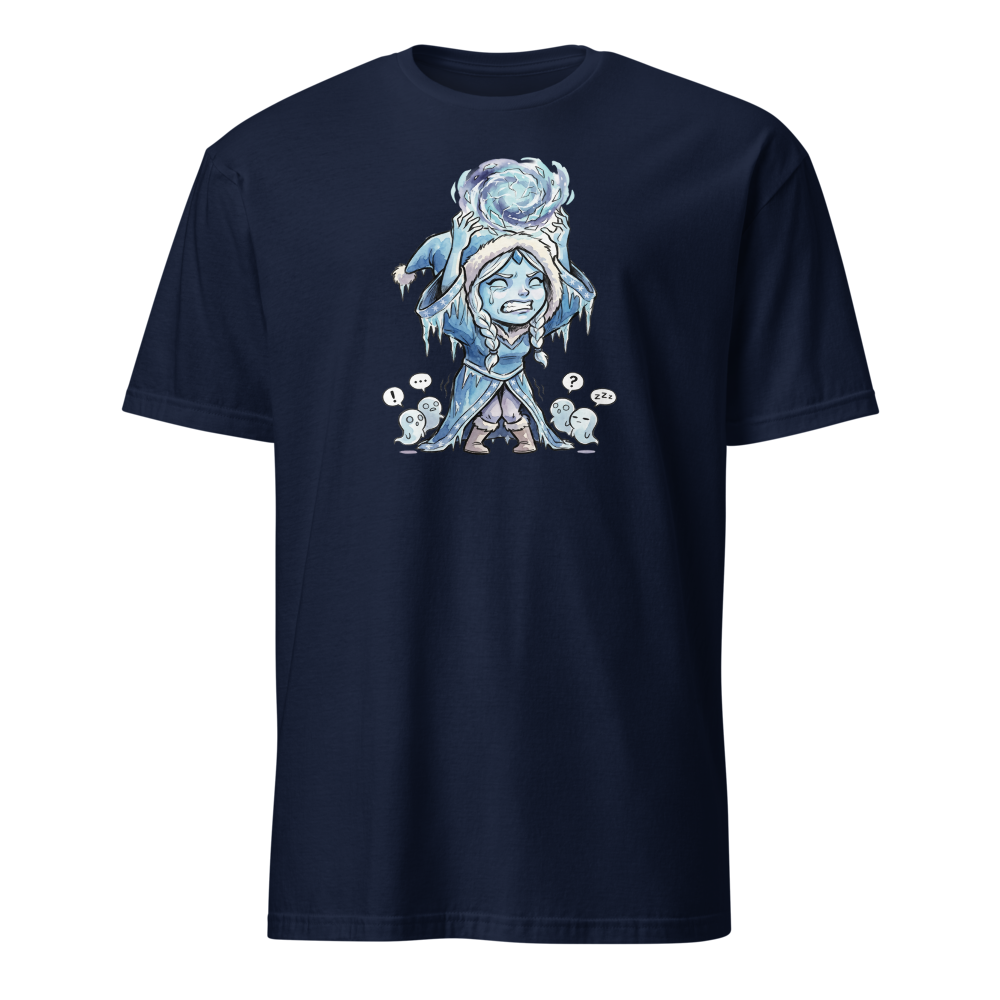 Shivering Ice Mage Solo Ult MOBA Watercolor Tee — navy front view