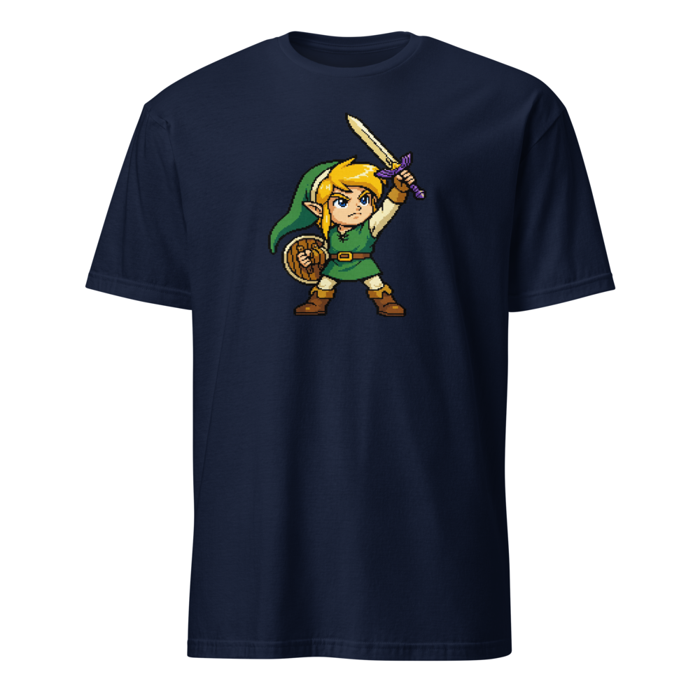 16-Bit Pixel Hero Sword Raise Retro Gamer Tee — Classic Tee — navy front view