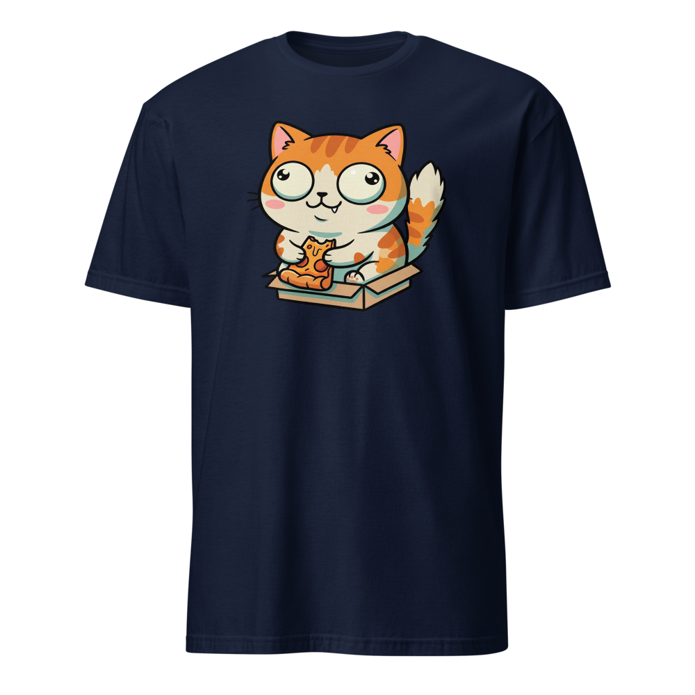 Chibi Pizza Cat Cardboard Box Zoomies Kawaii Tee — Classic Tee — navy front view