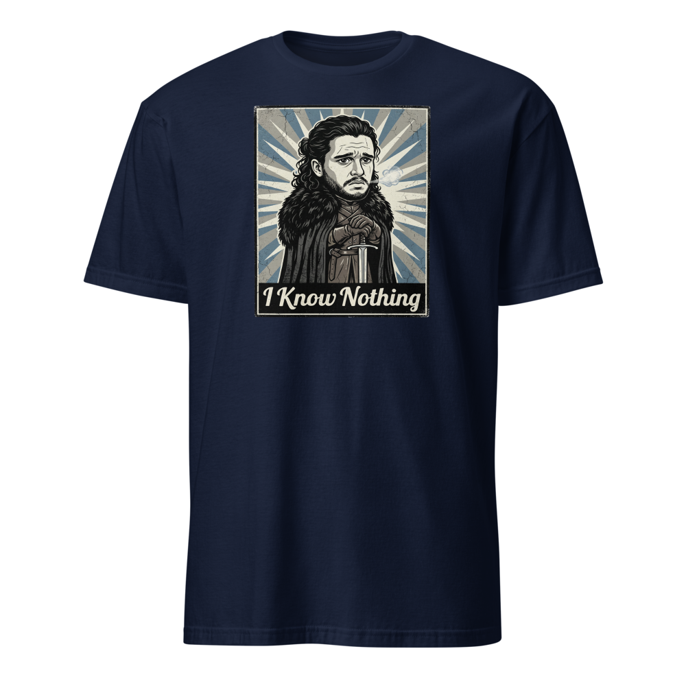 I Know Nothing Brooding Northern Hero Propaganda Tee — Classic Tee — navy front view