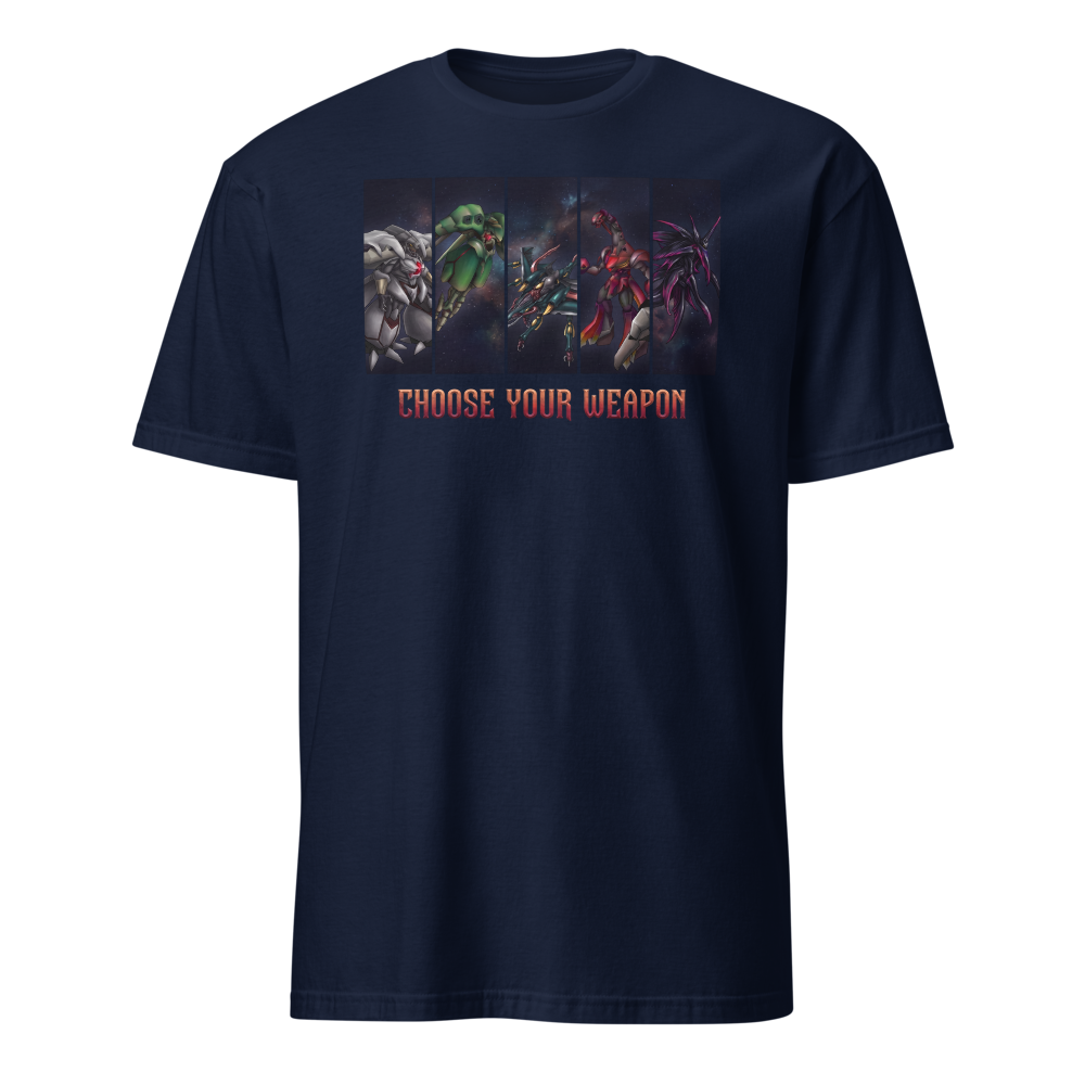 Choose Your Weapon Retro RPG Boss Roster Tee — navy front view