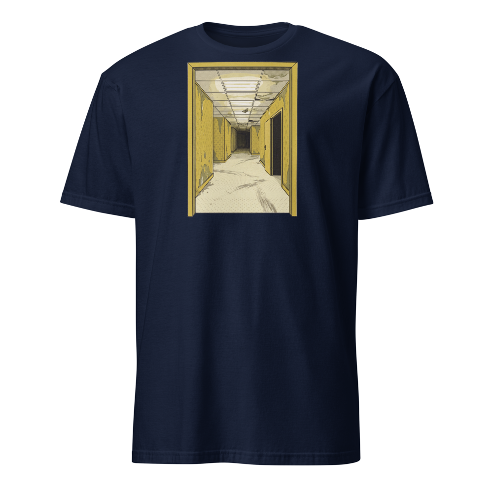 Yellow Liminal Hallway Endless Corridor Riso Tee — Classic Tee — navy front view