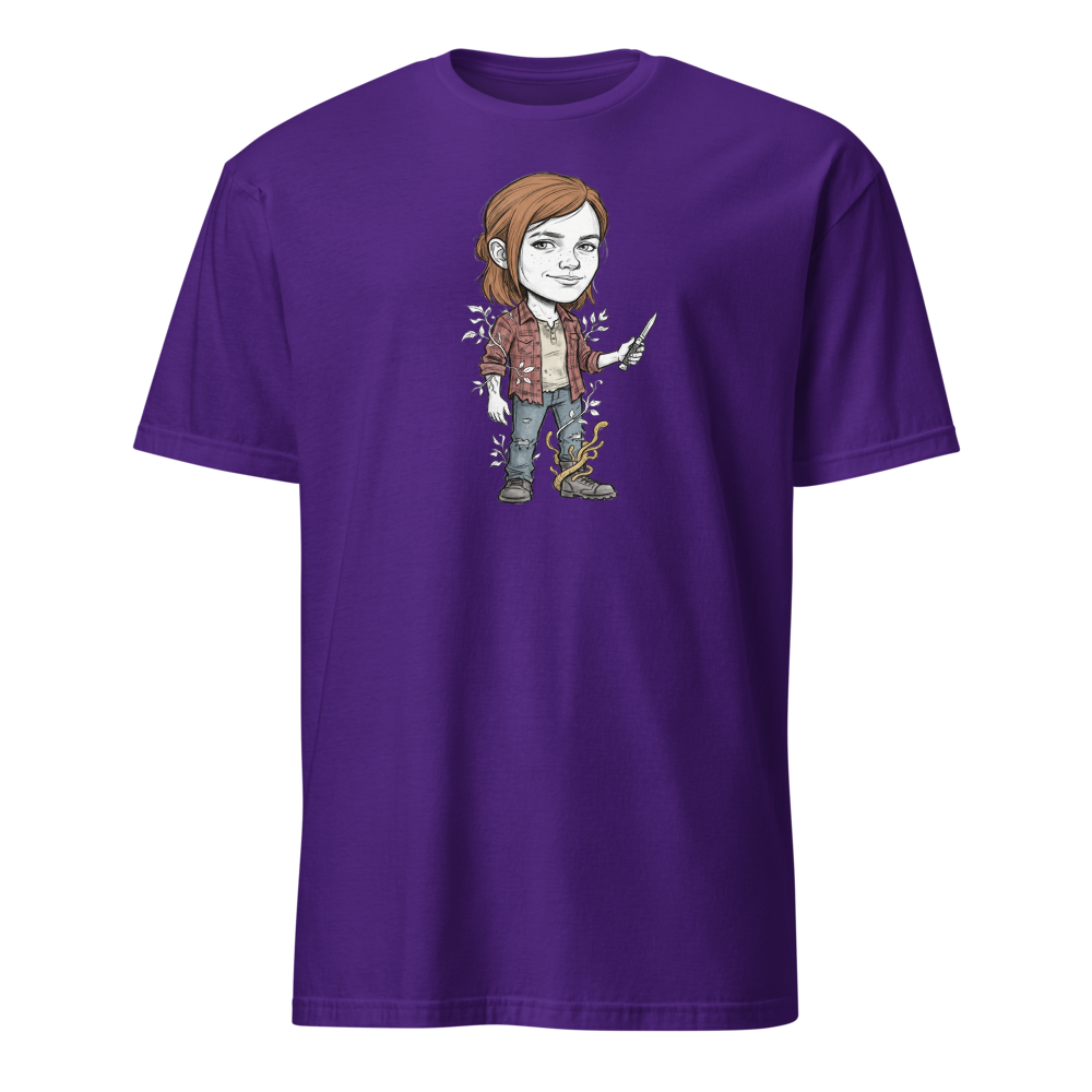Post-Apocalyptic Survivor Girl Switchblade Sketch Tee — purple front view