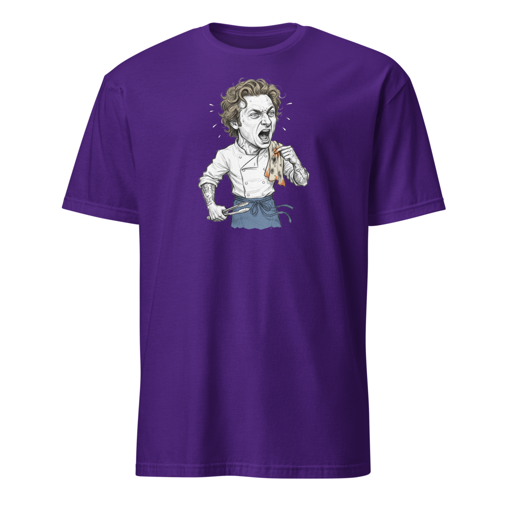 Yes Chef Kitchen Meltdown Pencil Sketch Tee — purple front view