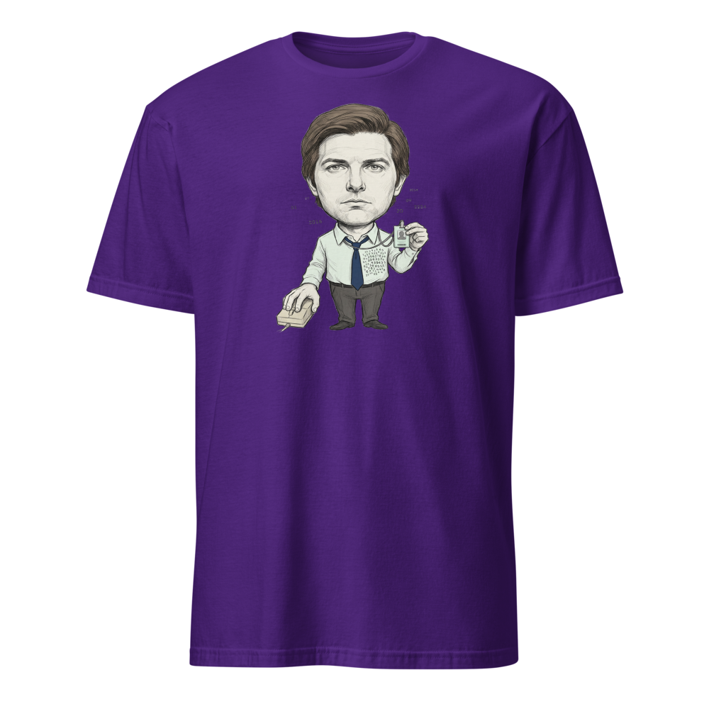 Split-Brain Office Drone Pencil Sketch Tee — purple front view