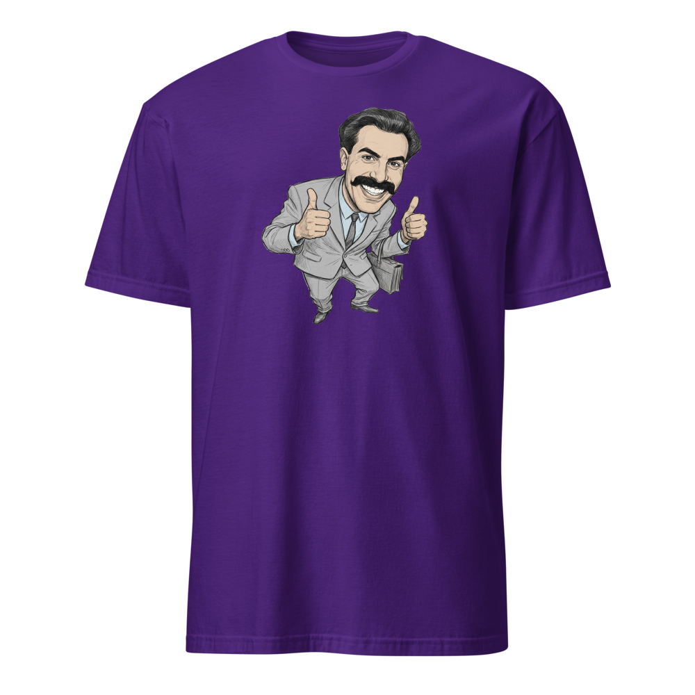 Very Nice Mustache Guy Pencil Sketch Comedy Tee — purple front view