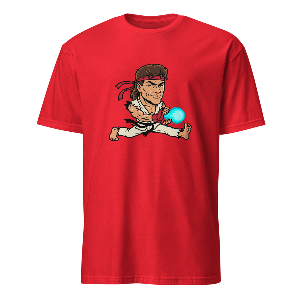 Splits Hadouken Karate Mullet Fighting Game Parody Tee — Men's Basic Tee — red front view