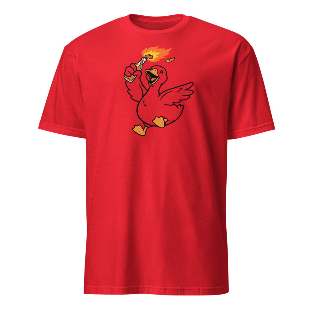 Feral Honking Bird Chaos Riot Graphic Tee — Men's Basic Tee — red front view