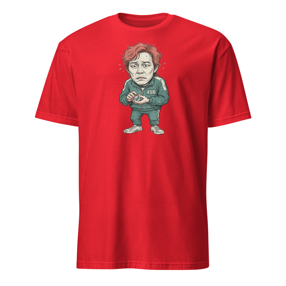 Player 456 Tracksuit Marble Panic Sketch Tee — red front view