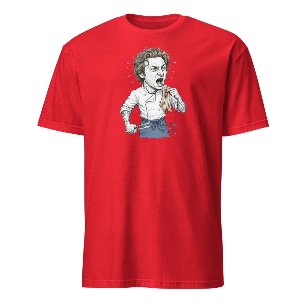 Yes Chef Kitchen Meltdown Pencil Sketch Tee — red front view