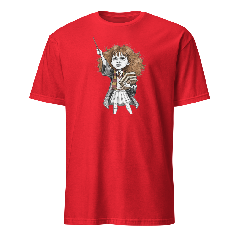Eager Wizard School Top Student Pencil Sketch Tee — red front view