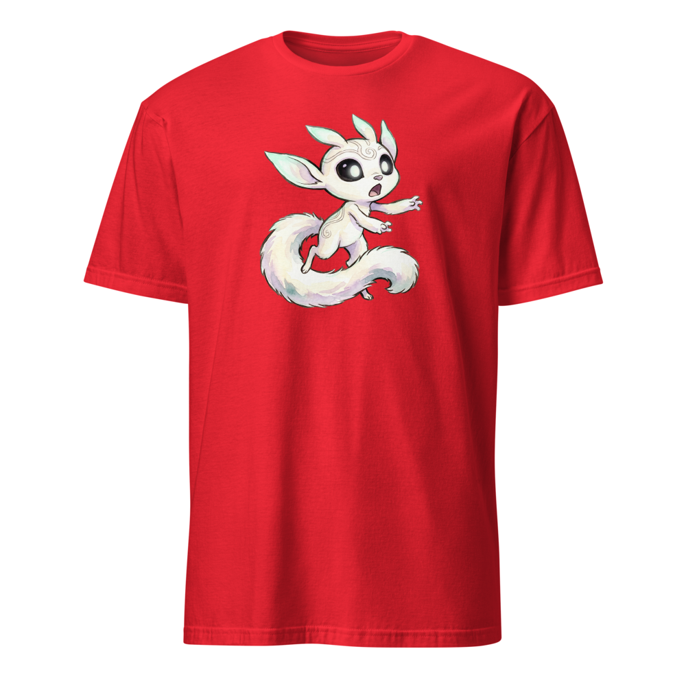 Glowing Forest Sprite Watercolor Caricature Tee — red front view