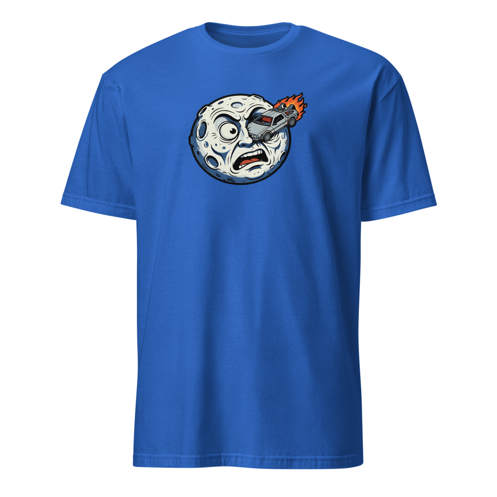 Silent Film Moon Crash Time Machine Movie Tee — Men's Basic Tee — royal front view