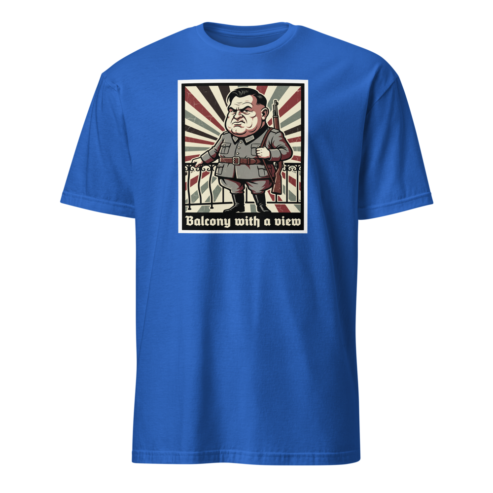 Balcony With A View Propaganda Villain Parody Tee — Men's Basic Tee — royal front view