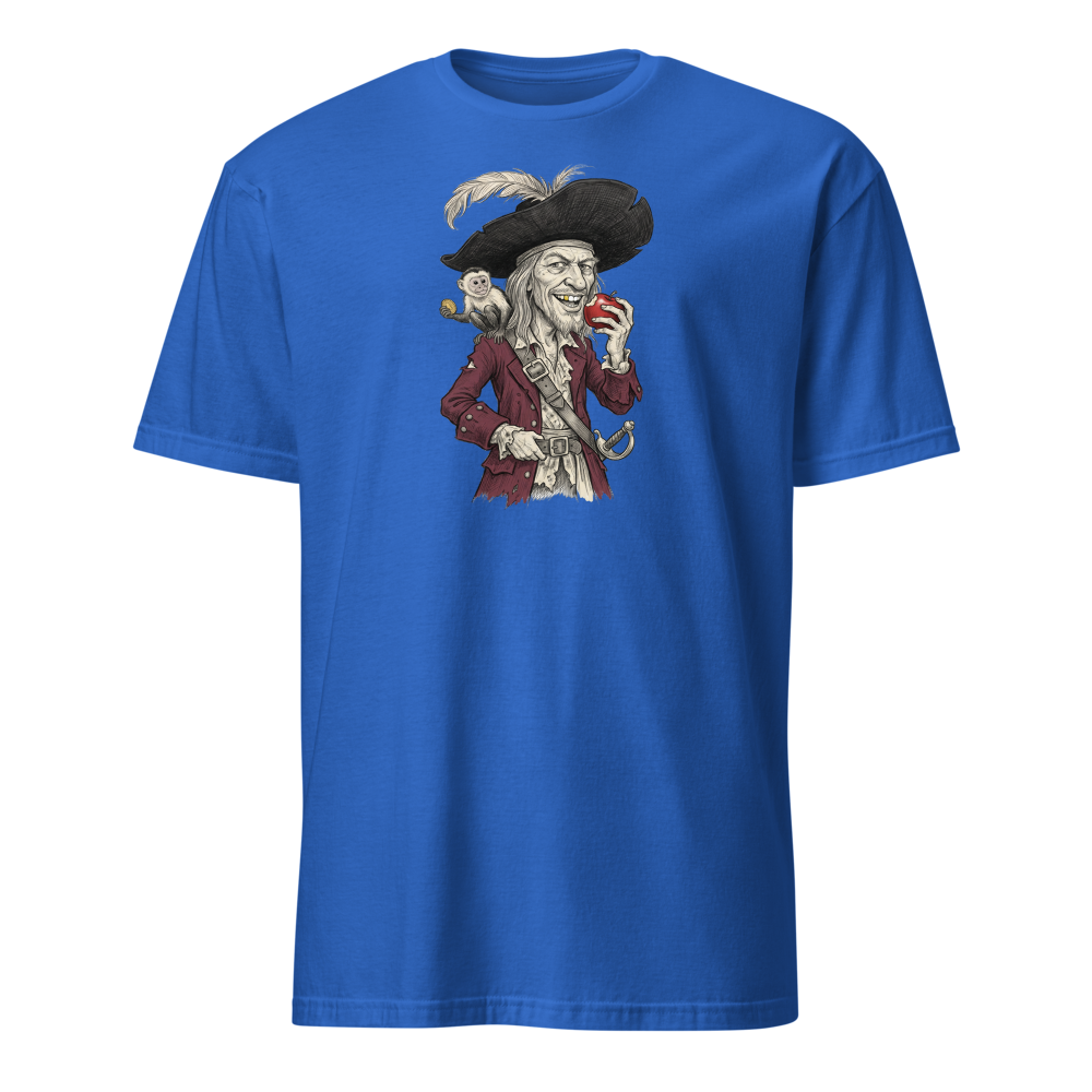 Rogue Pirate Captain Sketch Caricature Tee — royal front view