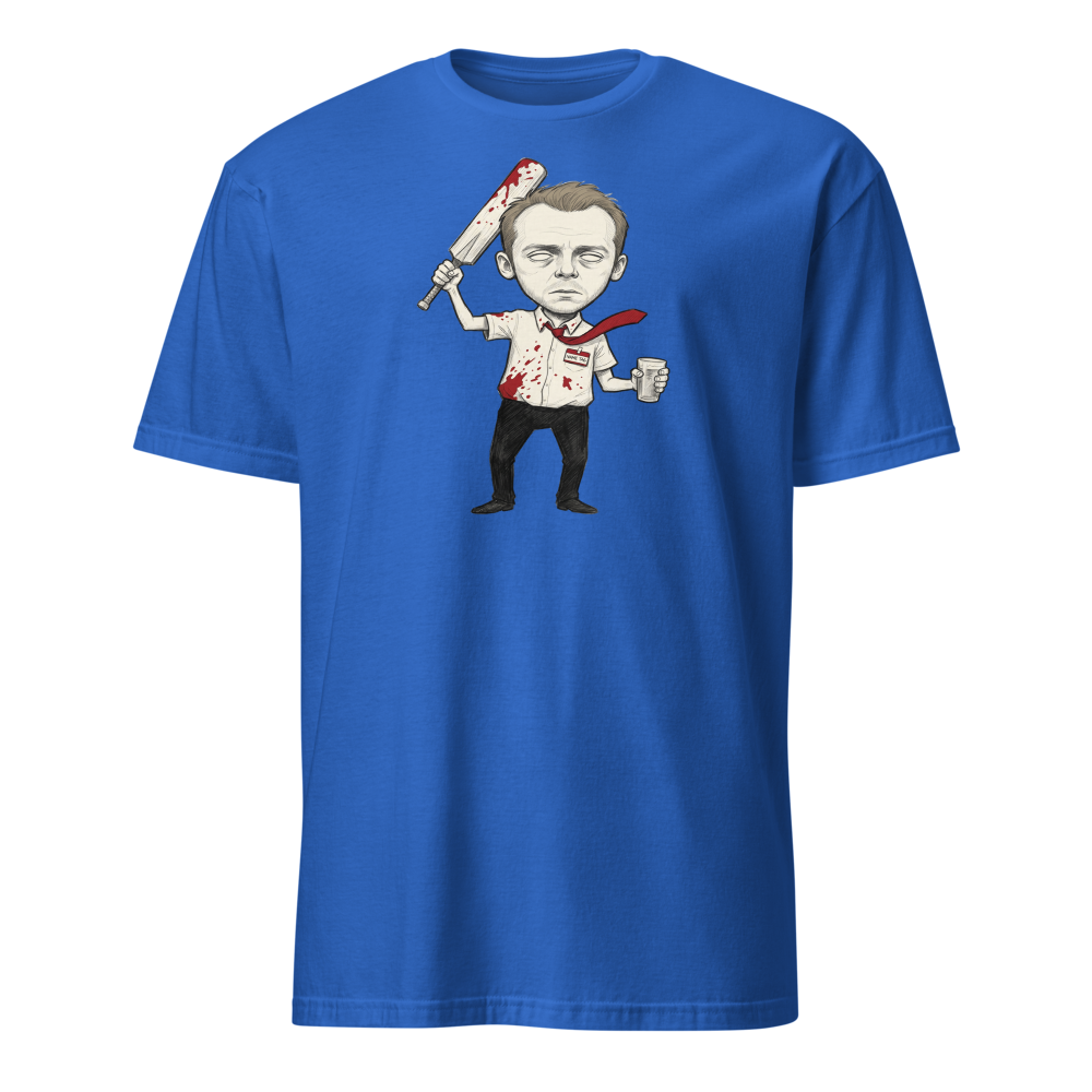 Deadpan Pub Hero Cricket Bat Zombie Sketch Tee — royal front view