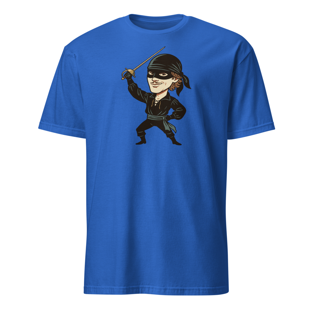 Masked Swashbuckler Vintage Pirate Poster Tee — royal front view