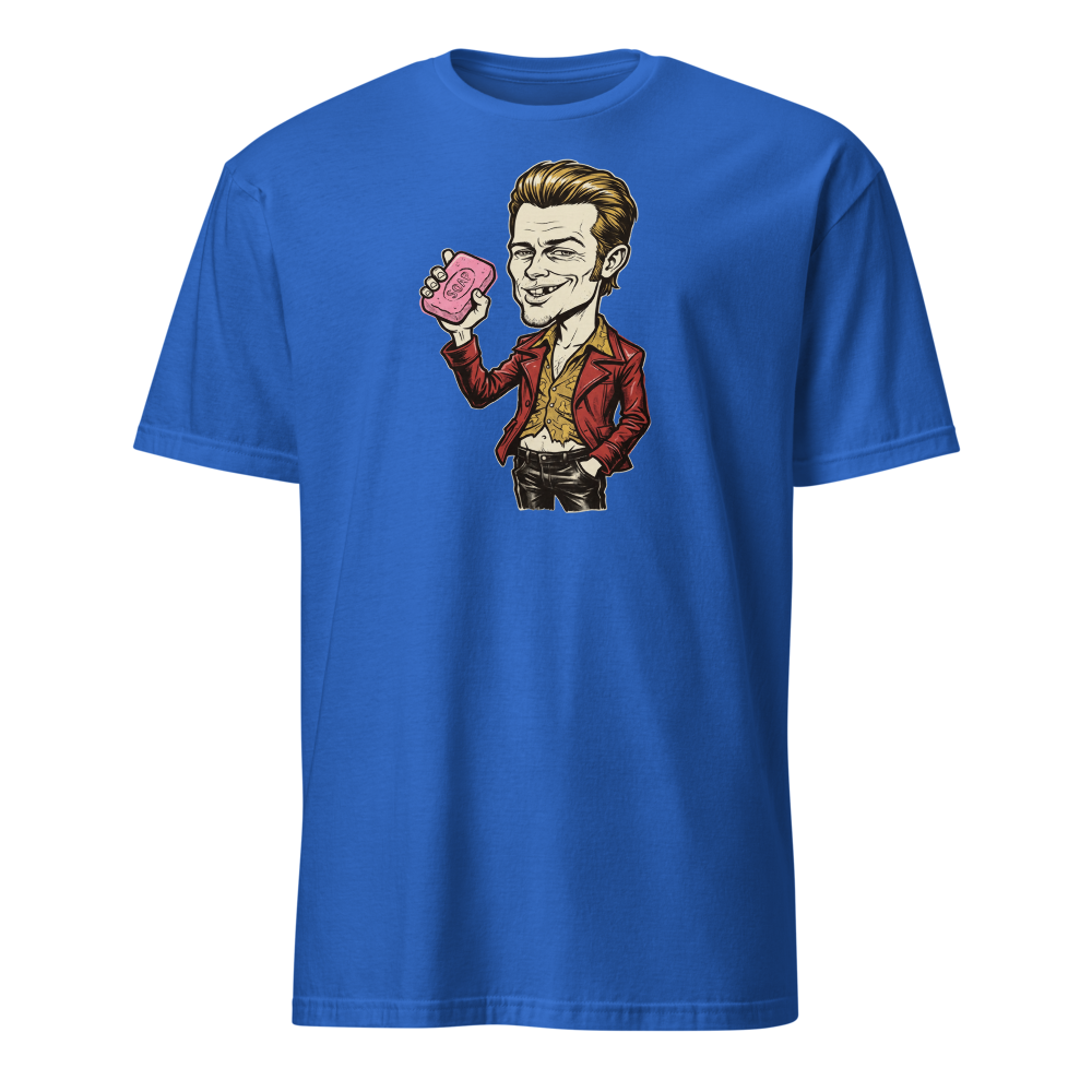 Soap-Pushing Anarchist Punk Caricature Tee — royal front view