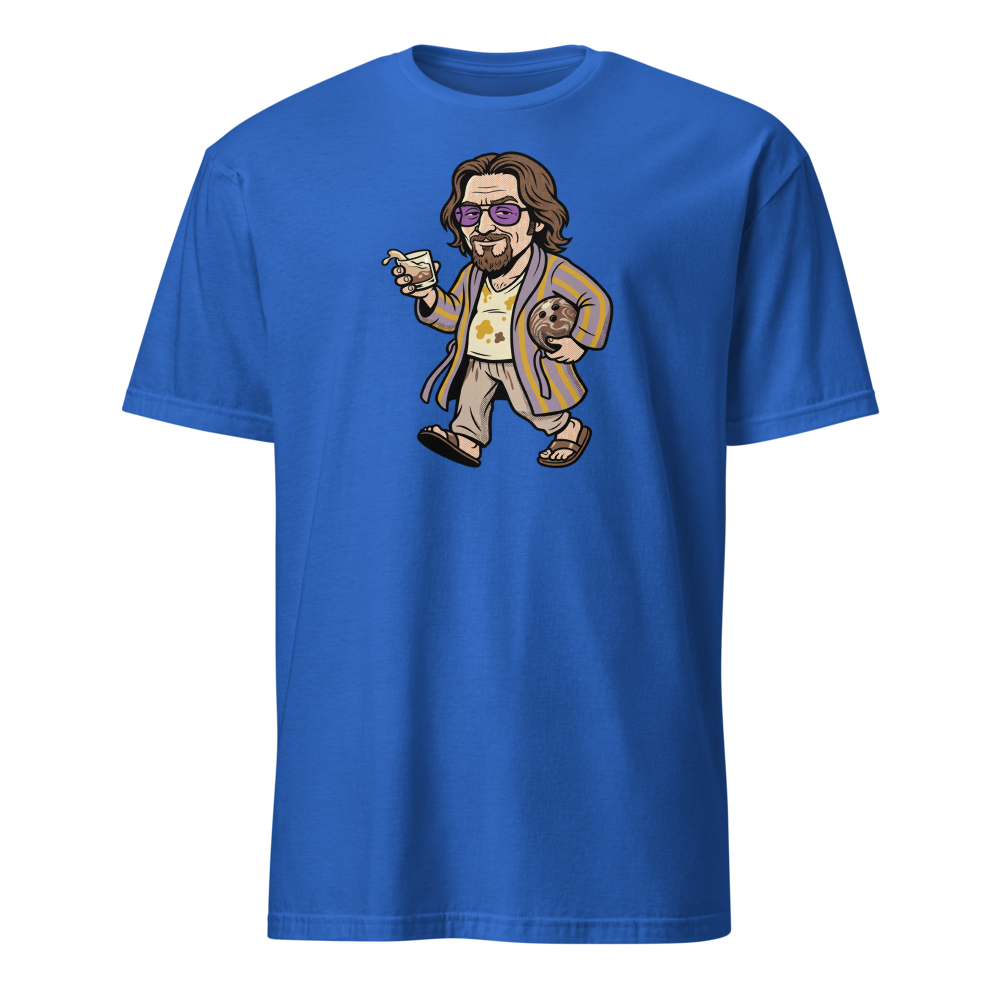 Slacker Bowling Bathrobe White Russian Pop Art Tee — royal front view