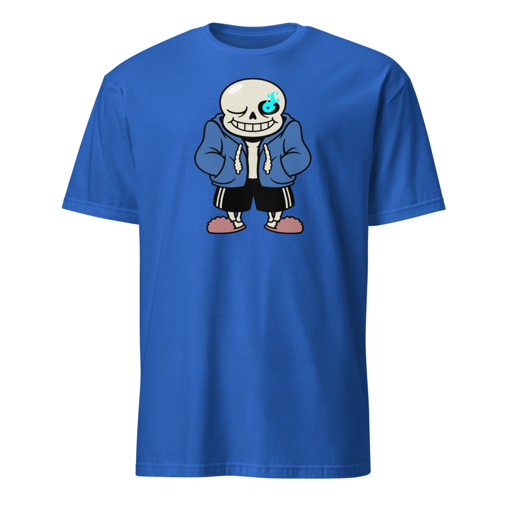 Lazy Skeleton Blue Hoodie Indie RPG Tee — royal front view