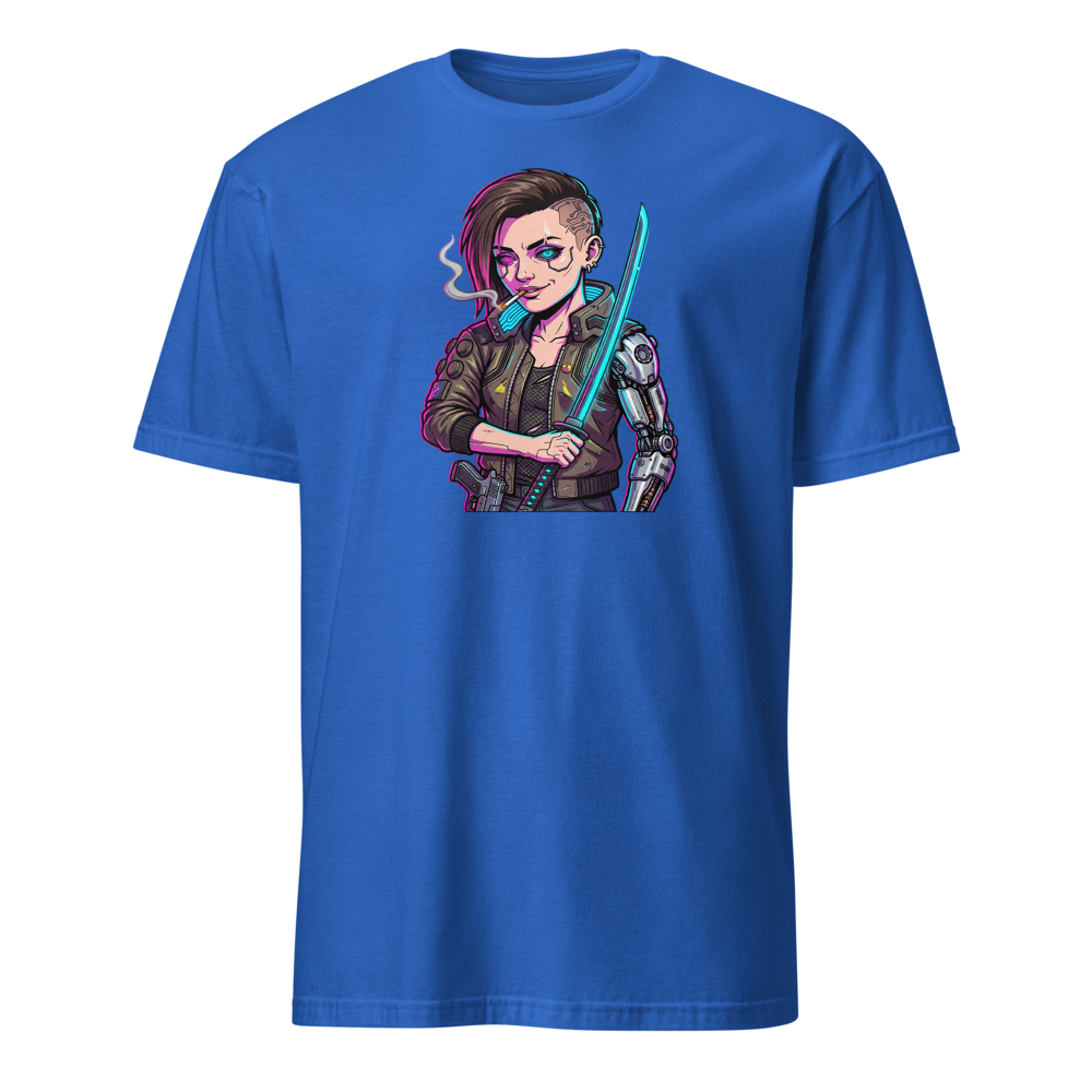 Neon Night City Chrome Merc Katana Tee — royal front view