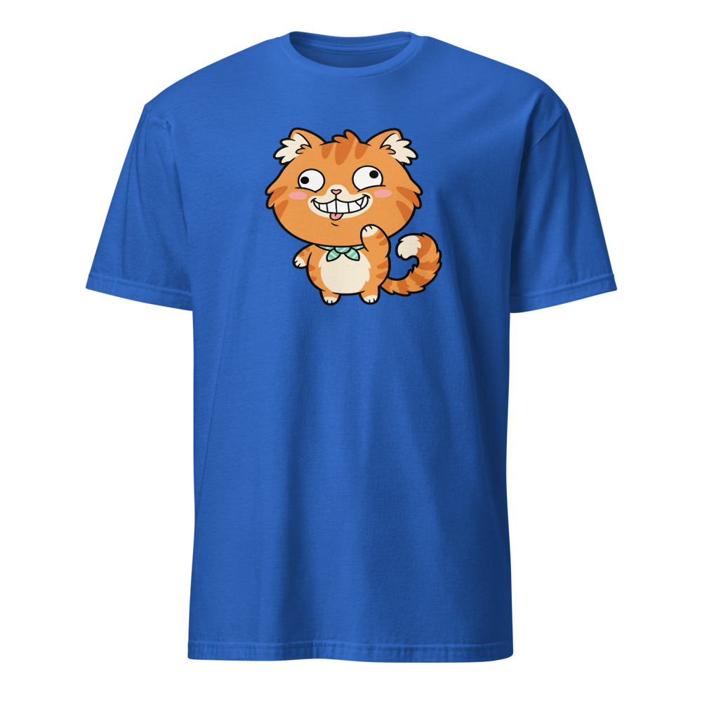 Derpy Orange Tabby Chibi Meme Cat Tee — royal front view