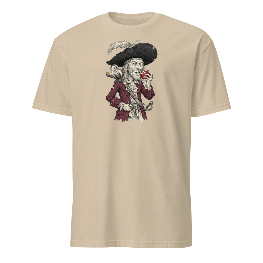 Rogue Pirate Captain Sketch Caricature Tee — Men's Basic Tee — sand front view