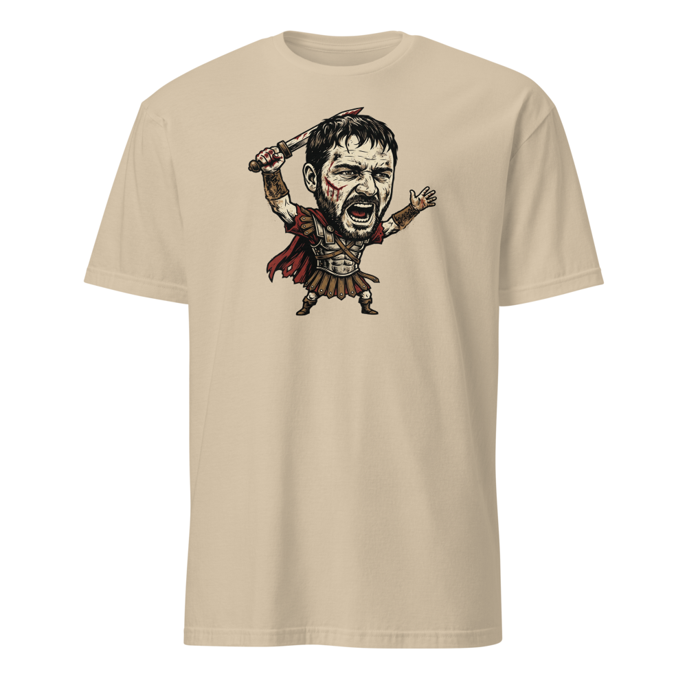Arena Champion Woodcut Roman Warrior Roar Tee — Men's Basic Tee — sand front view