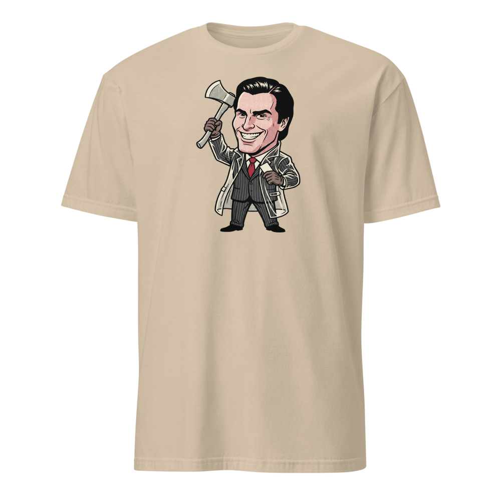 Wall Street Yuppie Axe Killer Pop Art Parody Tee — Men's Basic Tee — sand front view