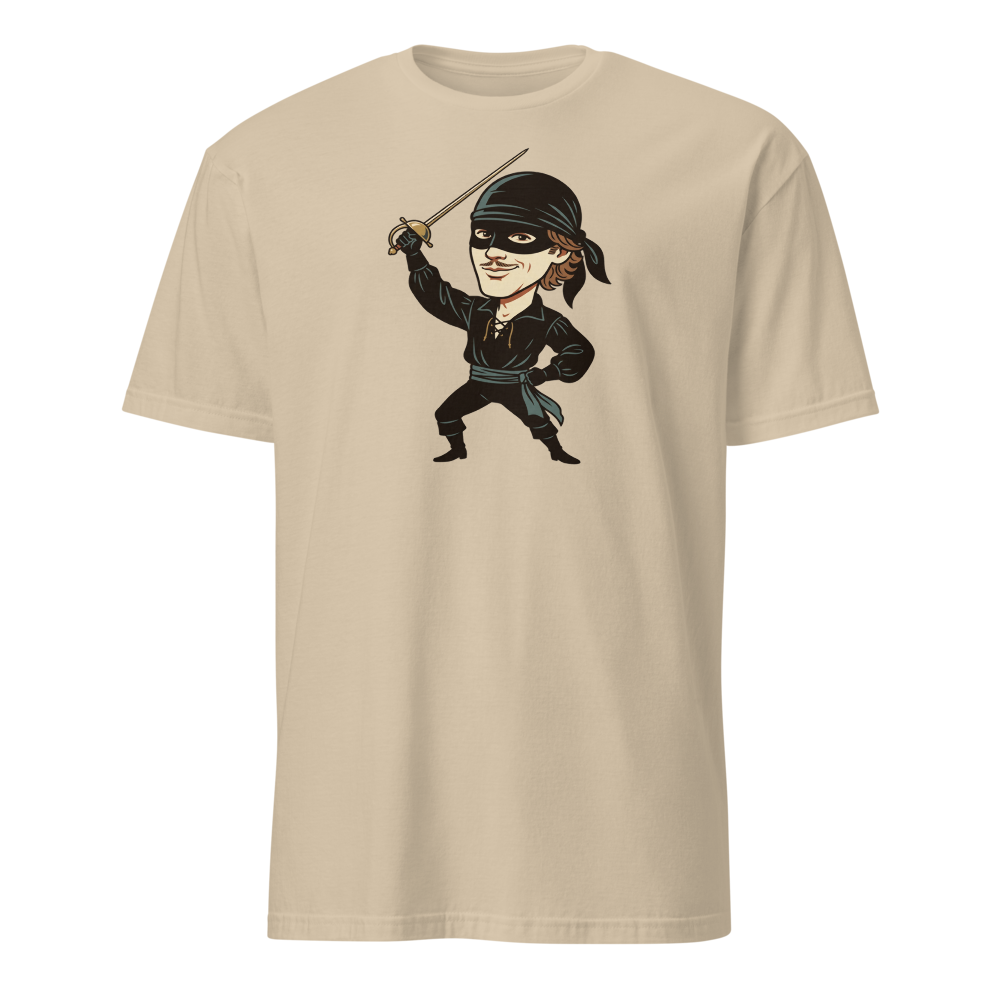 Masked Swashbuckler Vintage Pirate Poster Tee — Men's Basic Tee — sand front view