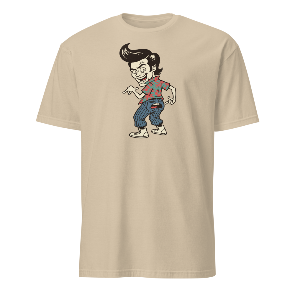 Pet Detective Talking Butt 90s Comedy Parody Tee — Men's Basic Tee — sand front view
