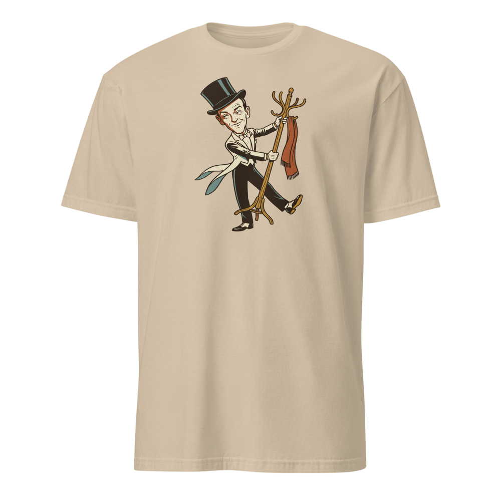 Top Hat and Tails Dancing Coat Rack Vintage Tee — sand front view