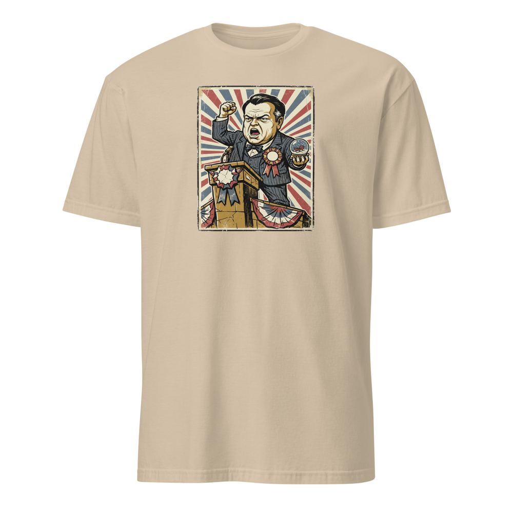 Rosebud Snow Globe Campaign Podium Propaganda Tee — sand front view