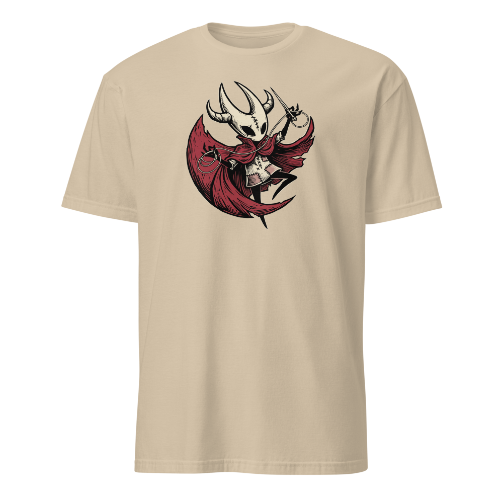 Needle Duelist Bug Warrior Linocut Tee — sand front view