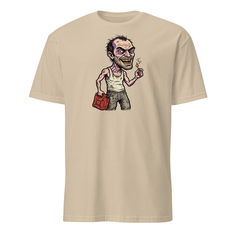 Feral Arsonist Halftone Pop Art Graphic Tee — sand front view