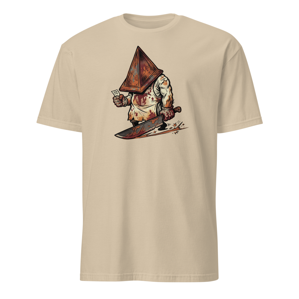 Horror Executioner at the DMV Halftone Parody Tee — sand front view