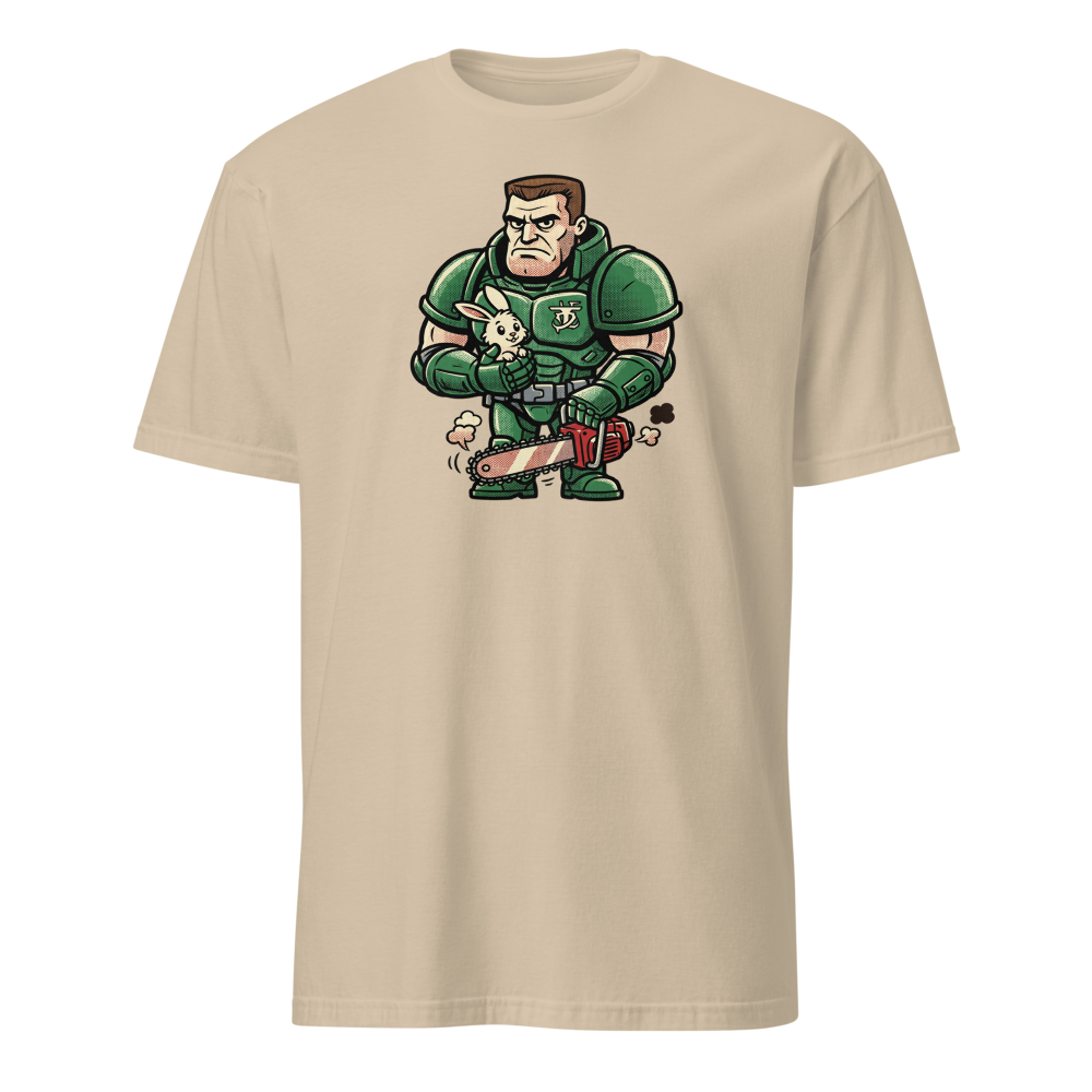Space Marine Bunny Hug Halftone Pop Art Tee — sand front view