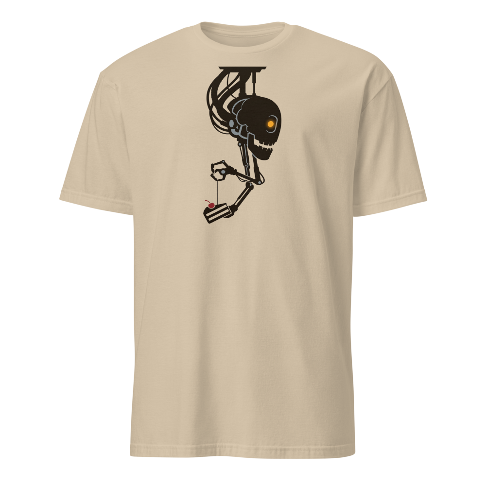Sarcastic Ceiling AI Dangling Cake Silhouette Tee — sand front view