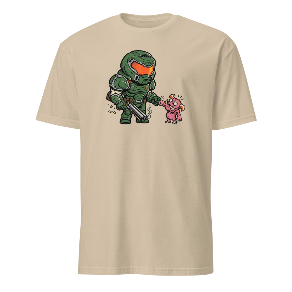 Demon Slayer Fist Bump Retro FPS Comic Tee — sand front view