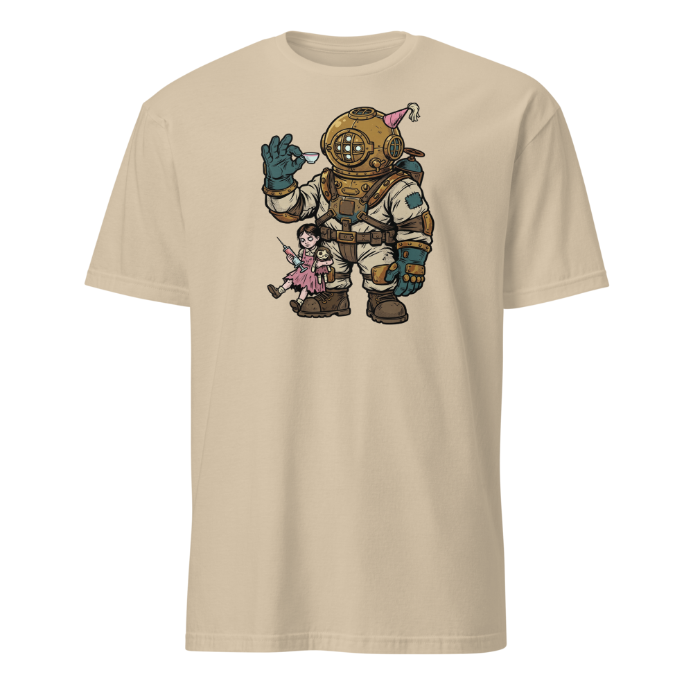 Deep Sea Diver Tea Party Comic Ink Graphic Tee — sand front view