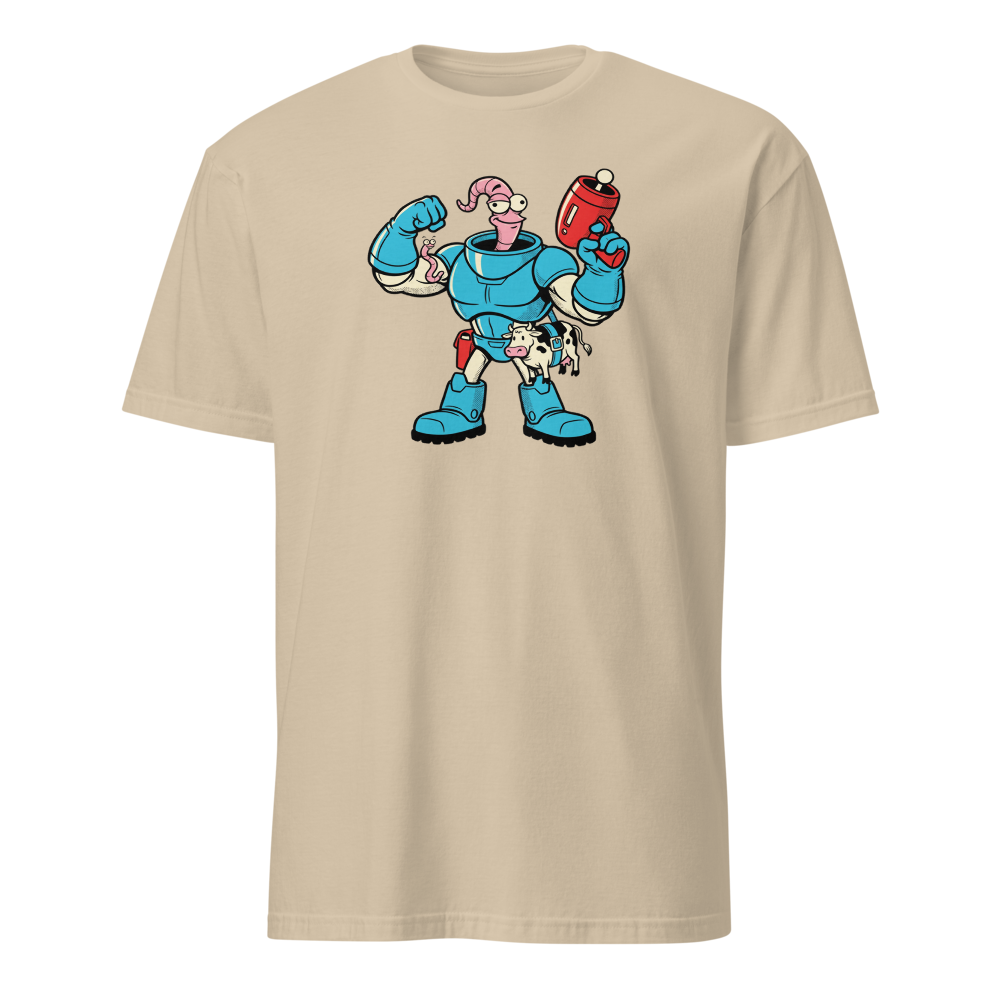 Worm Hero Super Suit Retro Gamer Graphic Tee — sand front view