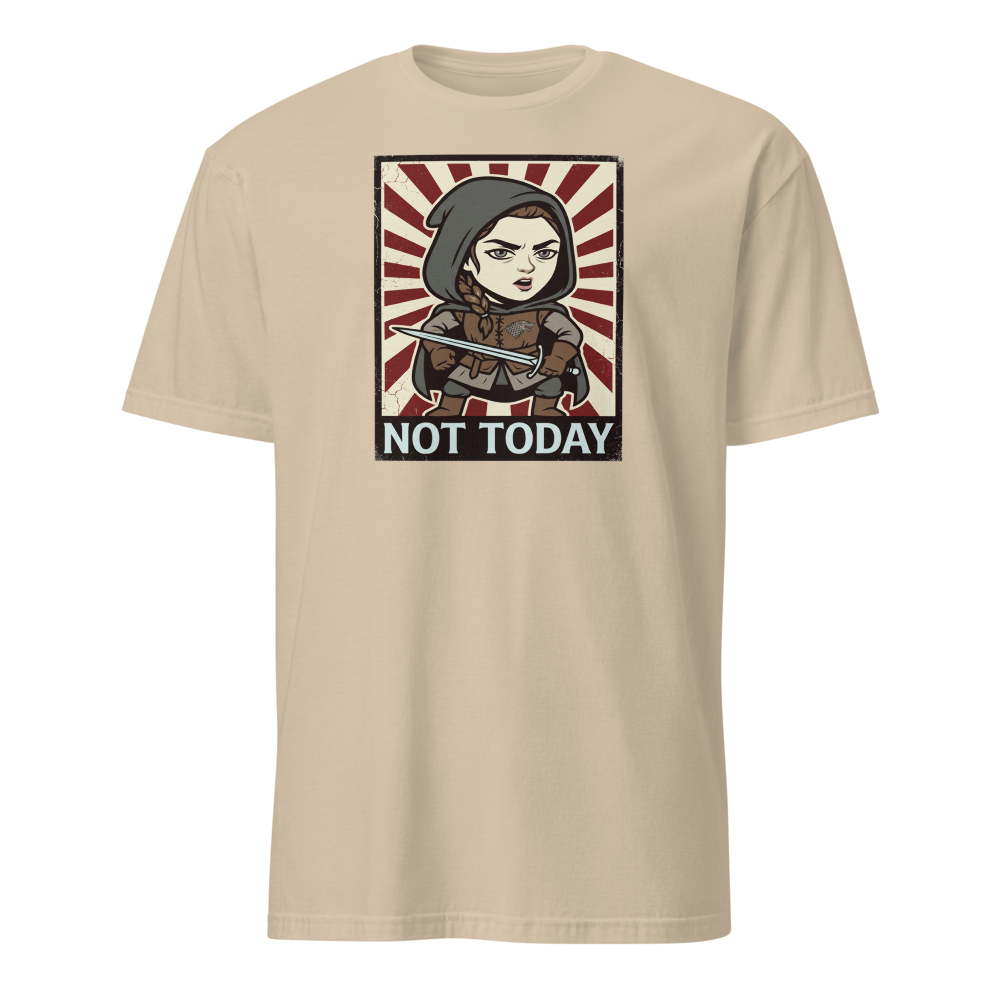 Not Today Hooded Assassin Propaganda Tee — sand front view