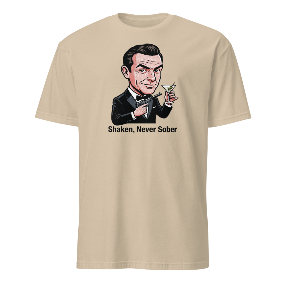 Pop Art Super Spy Martini Tuxedo Tee — Classic Tee — sand front view