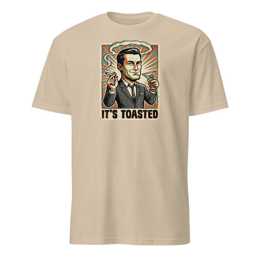 It's Toasted Sixties Ad Man Martini Propaganda Tee — sand front view