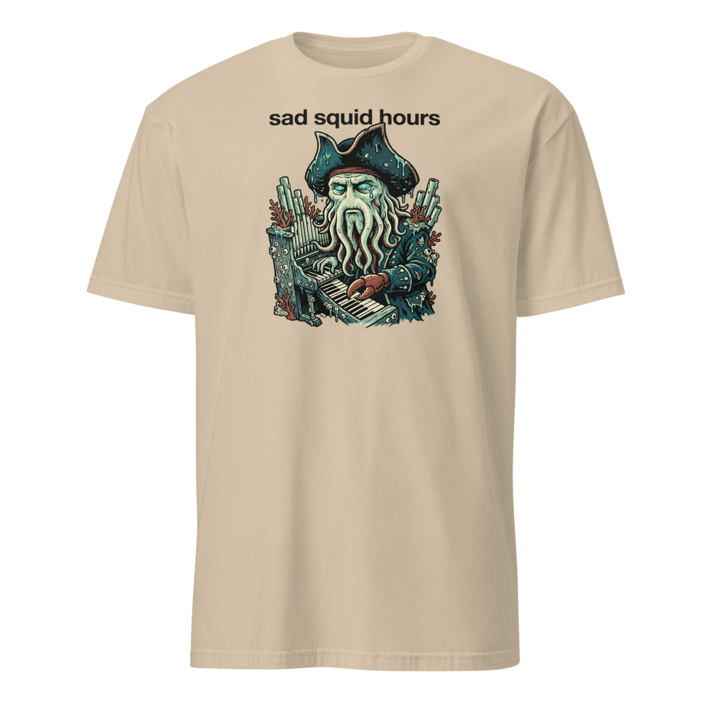 Sad Squid Hours Cursed Sea Captain Pop Art Tee — sand front view