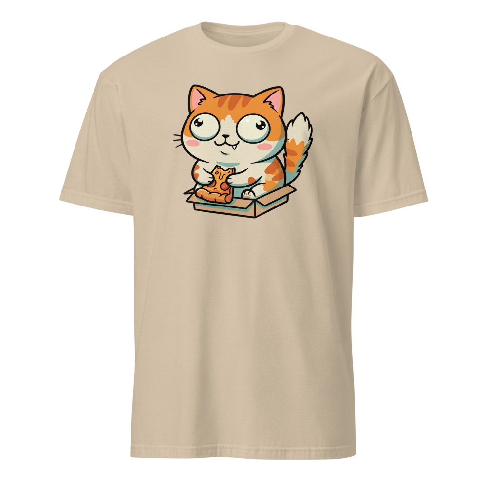 Chibi Pizza Cat Cardboard Box Zoomies Kawaii Tee — sand front view